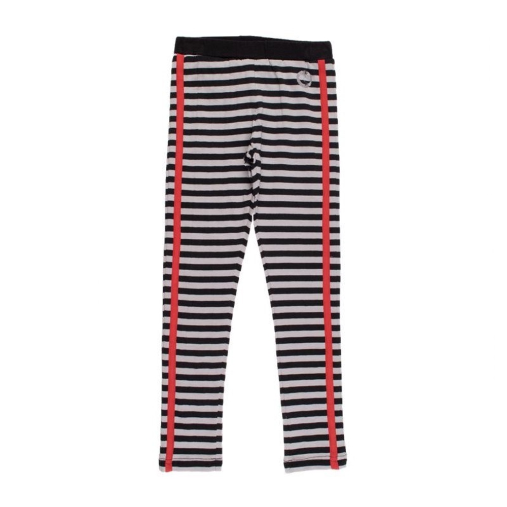 Striped Black and White Kids Leggings with Red Accents